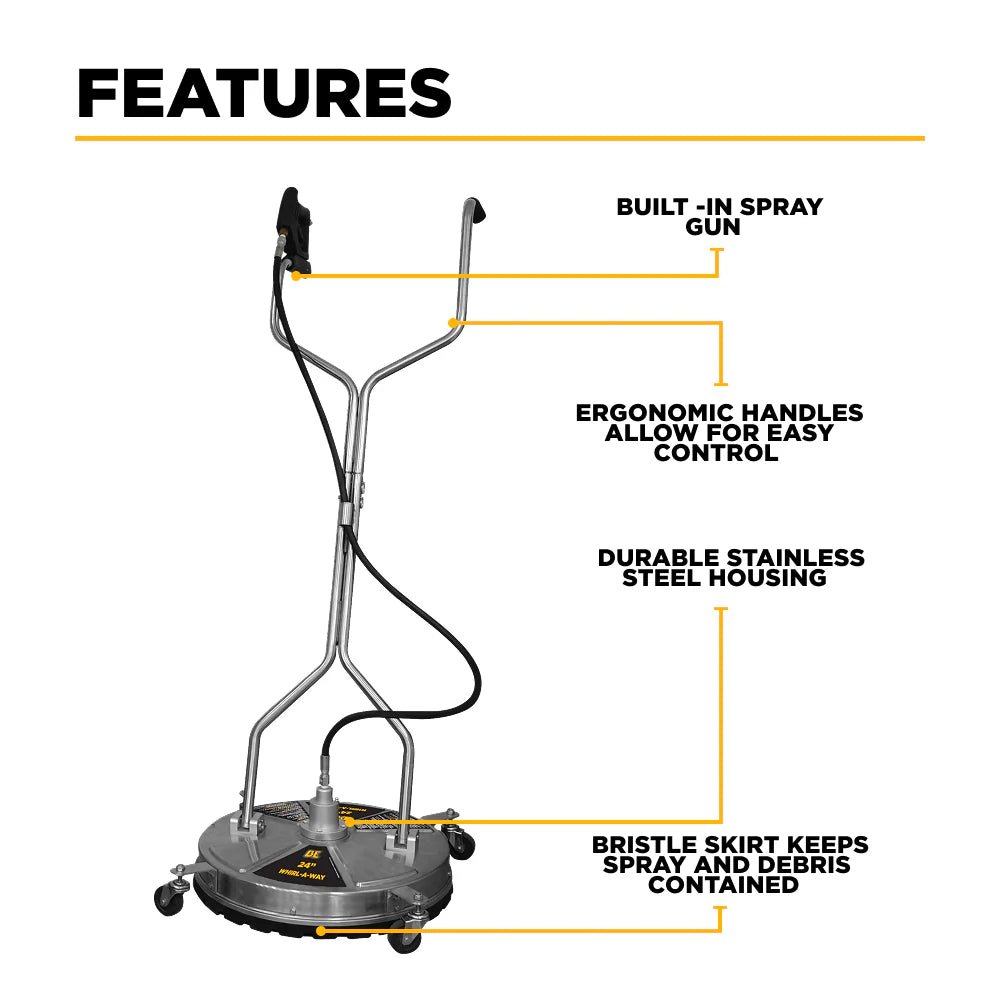 24" SS Whirl - A - Way Surface Cleaner w/ Casters - Expert Power Wash