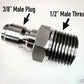 3/8 Plug x 1/2 Thread Stainless Steel Fitting - Pressure Washing Skids