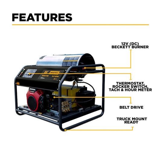 BE 3000PSI 8.0GPM Hot Water Pressure Washer with Honda GX690 Engine and General Triplex Pump - HW3024HG12V - Expert Power Wash